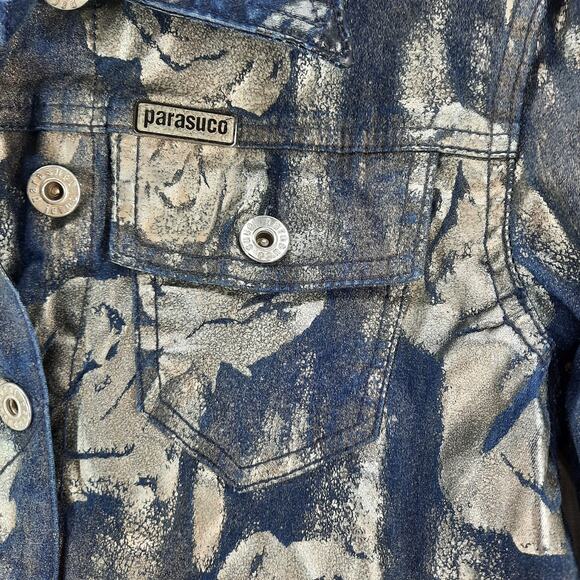 Vintage Parasuco Jeans Y2K Denim‎ Jean Jacket Metallic Silver Roses Size Small - Picture 6 of 12